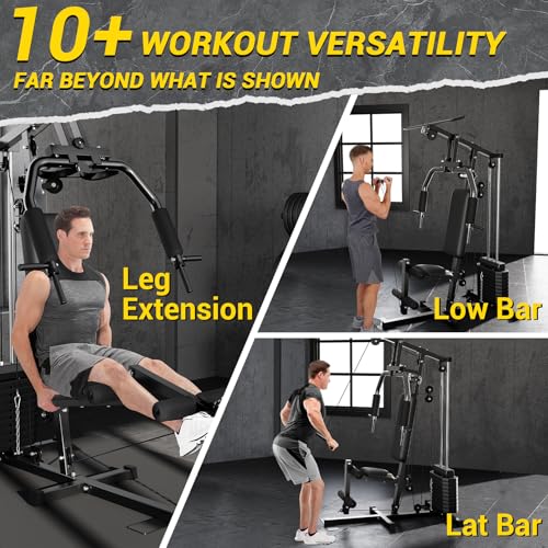 Home Gym Machine System with 100LBS Weight Stack, Multifunctional Weight Machine, Full Body Workout Station Exercise Equipment, All in One Home Gym with Pulley System for Strength Training