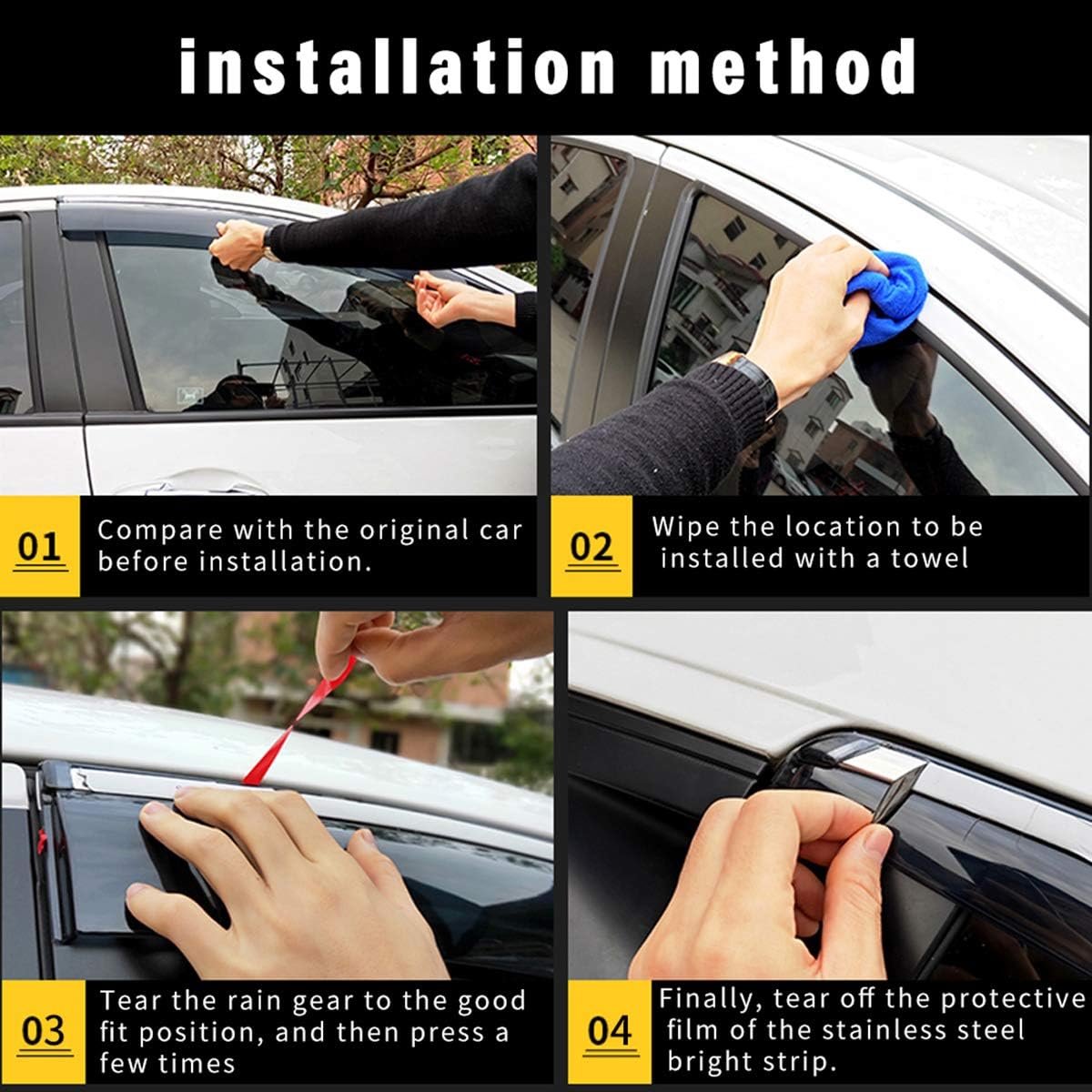 Side Window Deflectors for Audi Q5 2010-2018 4PCS Car Window Visor Sun Rain Smoke Vent Shade Tape-On Outside Visors