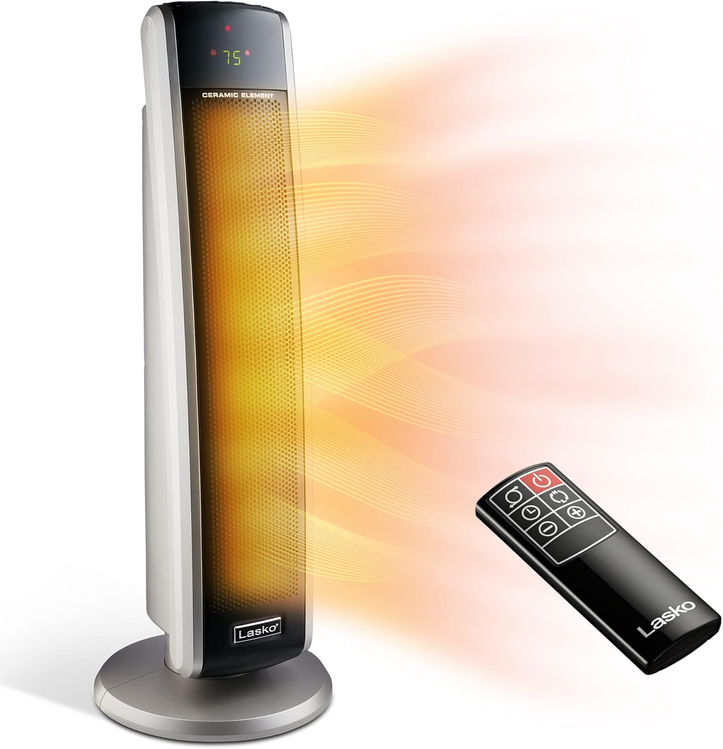 Lasko Oscillating Digital Ceramic Tower Space Heater, 29 Inches, Black, 1500W, 5586 & Electric Ceramic Space Heater with Tip-Over Safety Switch, 9.2 Inches, Dark Gray, 1500W, 754201