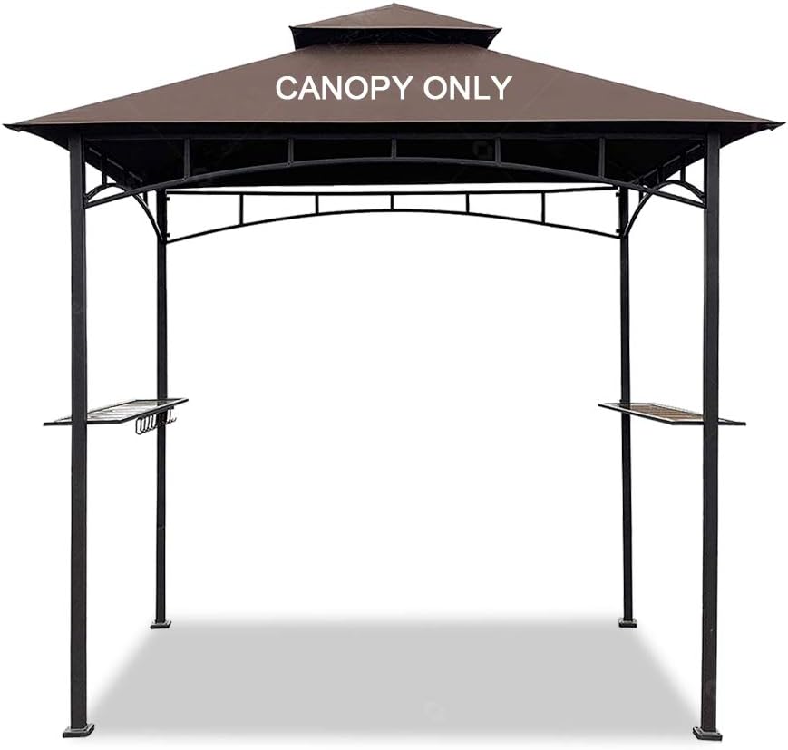 Easylee Grill Gazebo Shelter Replacement Canopy 5'x8' Double Tiered BBQ Cover Roof ONLY FIT for Gazebo Model L-GG001PST-F (Grey)