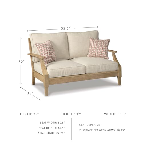 Signature Design by Ashley Carter Hall Outdoor Eucalyptus Patio Sofa with Cushion, Beige