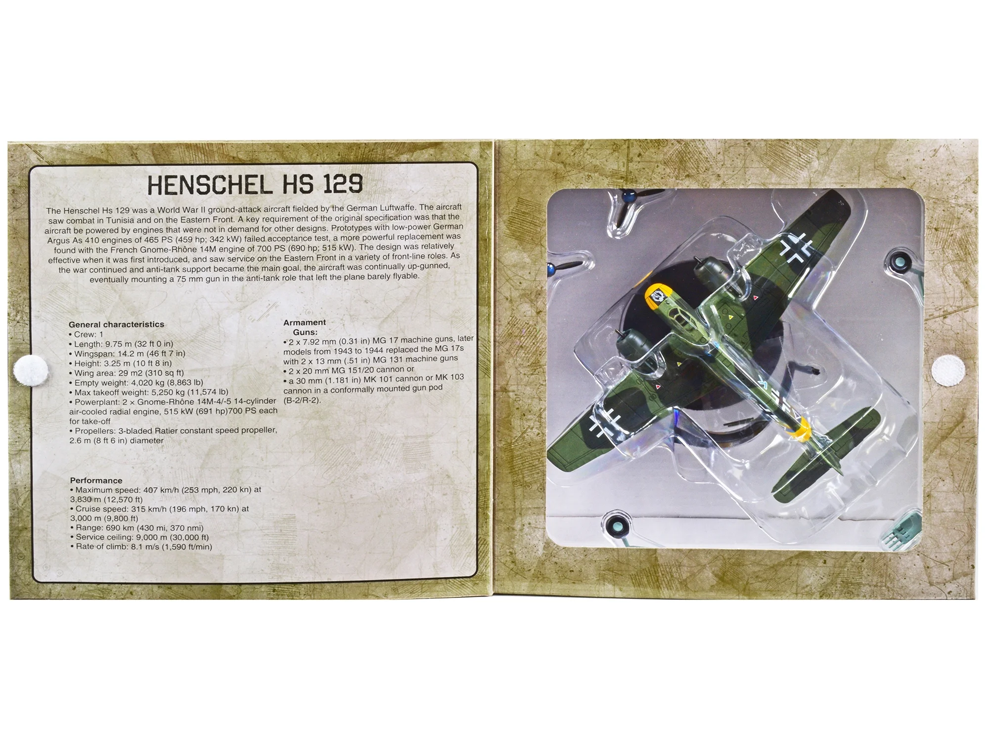 Henschel HS 129 Aircraft (Germany 1942) 1/72 Diecast Model by Warbirds of WWII