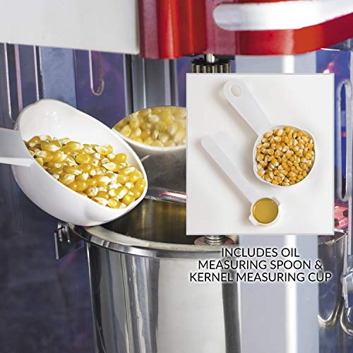 Nostalgia Popcorn Maker, 2.5 Oz Kettle Makes 10 Cups, Retro Classic Popcorn Machine with Interior Light, Measuring Spoons and Scoop, White and Red