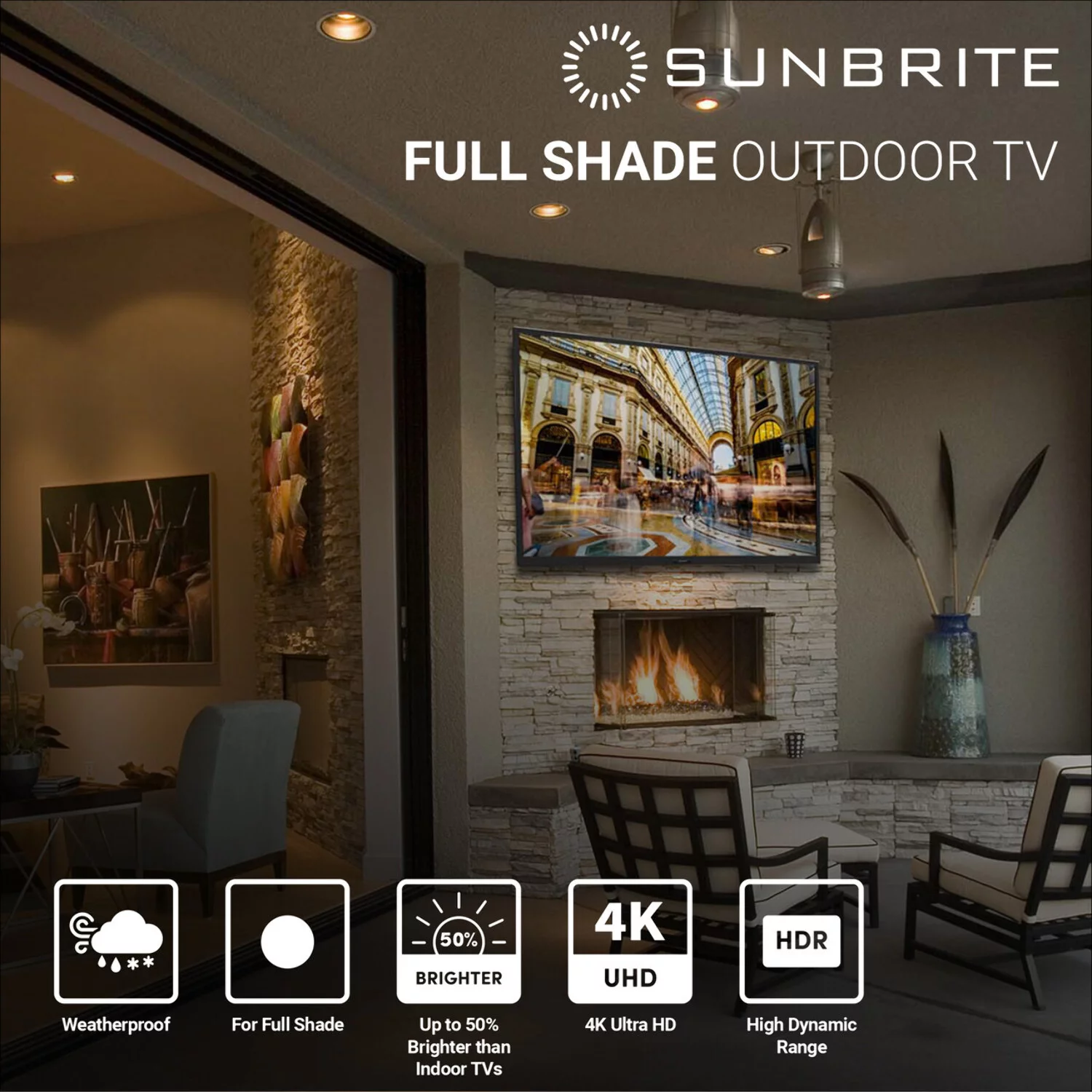 SunBrite Veranda 2 Series 43-inch Full Shade Outdoor TV | 4K Ultra HD HDR LED Weatherproof Television - Direct Lit LED Screen with All-Weather Remote (SB-V-43-4KHDR-BL)