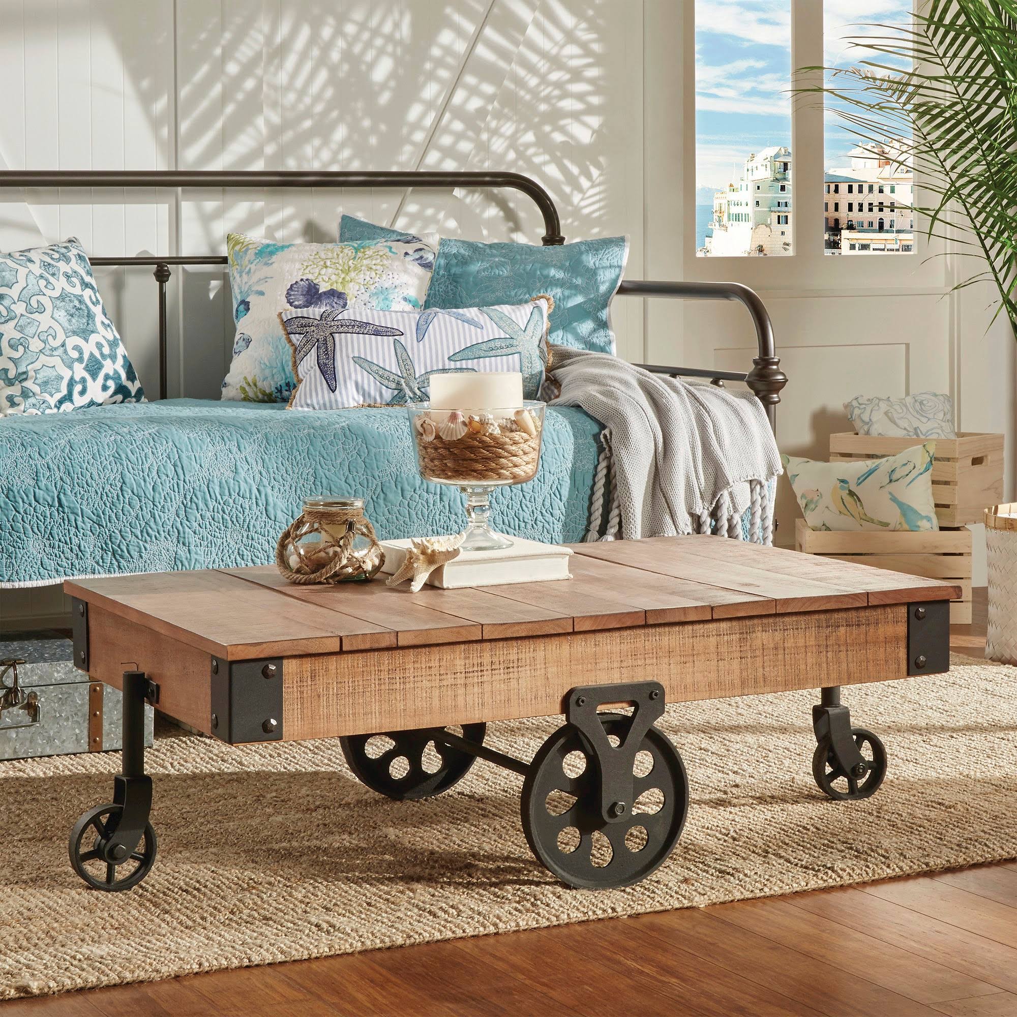 Ronay 42x22 Rustic Industrial Factory Cart Cocktail Table Natural Inspire Q