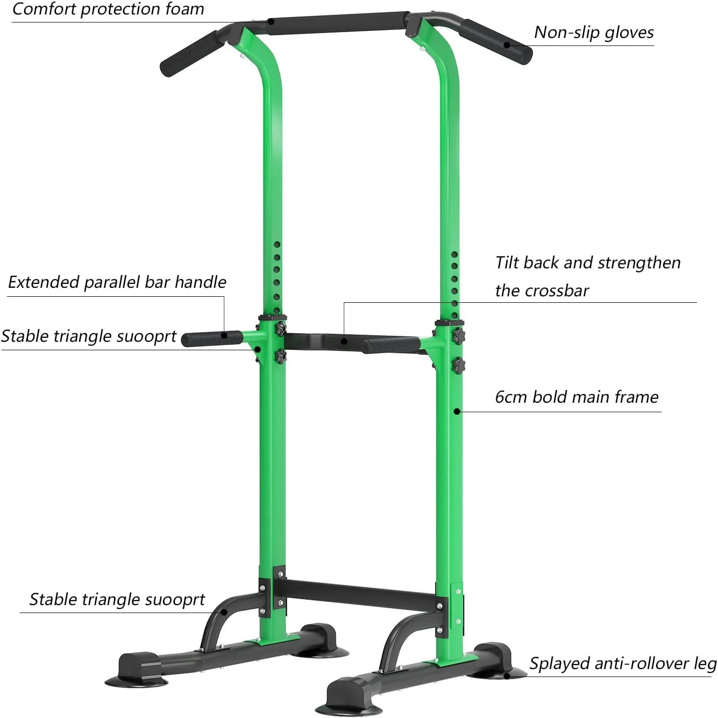 SOGES Height Adjustable Power Tower Dip Stands Pull up Bar Strength Training for Home Gym Black