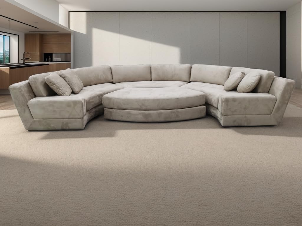 Stendmar 160" Semi Circular Round Beige Microfiber Fabric Sectional Couch Sofa Set S606BE