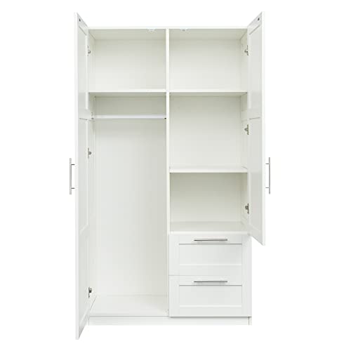 Kitchen Pantry Storage Cabinet, Tall Cabinet with 2 Doors and 2 Drawers, Freestanding Cupboard with Adjustable Shelves, Utility Pantry for Kitchen, Dining Room (White)