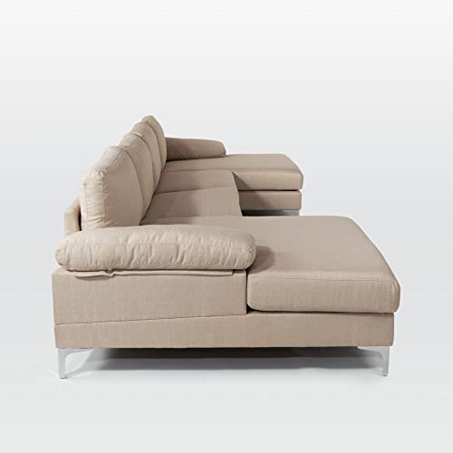 Casa Andrea Milano Modern Large Linen Fabric U-Shape Sectional Sofa, Double Extra Wide Chaise Lounge Couch
