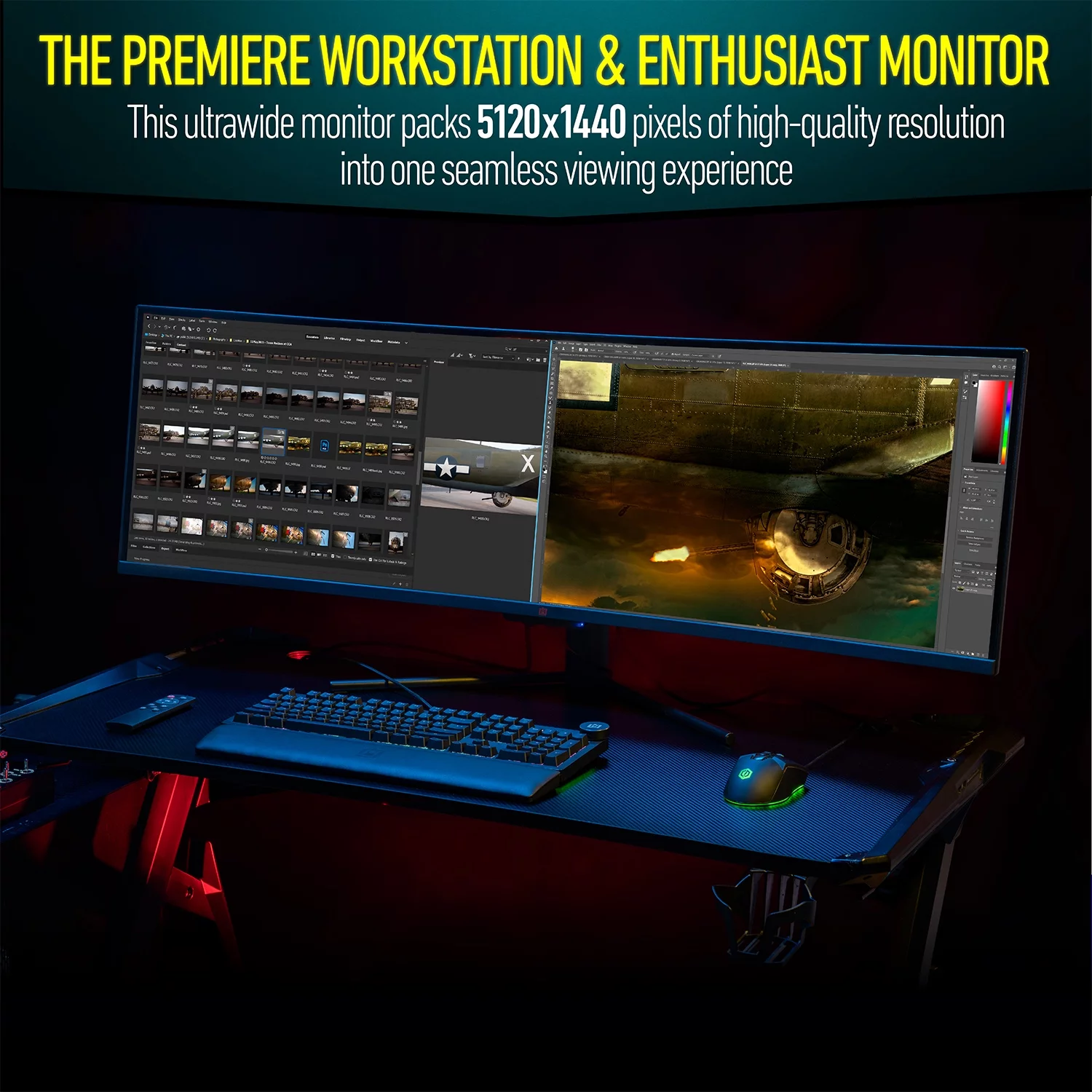 Deco Gear 49" Curved Ultrawide 5K Gaming Monitor, 32:9, 120 Hz, 101% NTSC 100% sRGB, Adjustable, Home Office and Entertainment Workstation