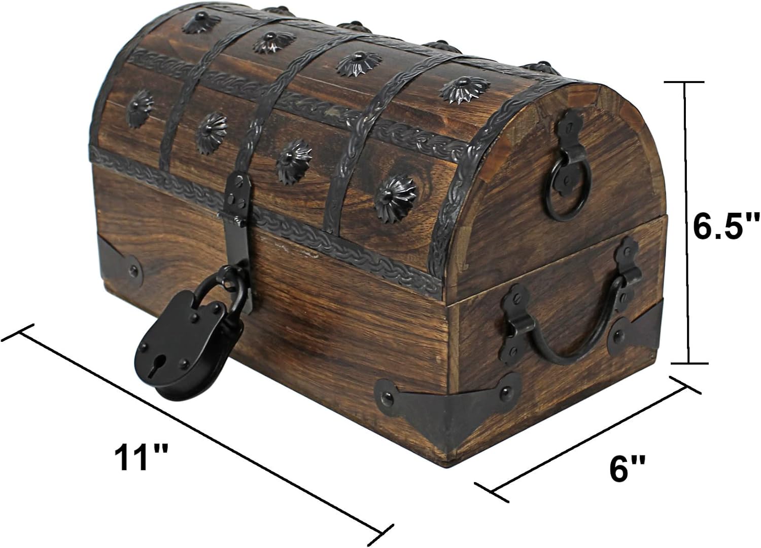 Nautical Cove Pirate Treasure Chest with Iron Lock and Skeleton Key - Storage and Decorative Box (X-Large 16 x 11 x 10.5)