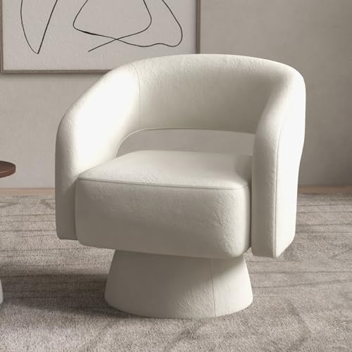 Bonzy Home Swivel Barrel Chair, Set of 2 Velvet Accent Armchair 360 Degree Swivel Club Chair for Living Room Bedroom Reception Room, Beige