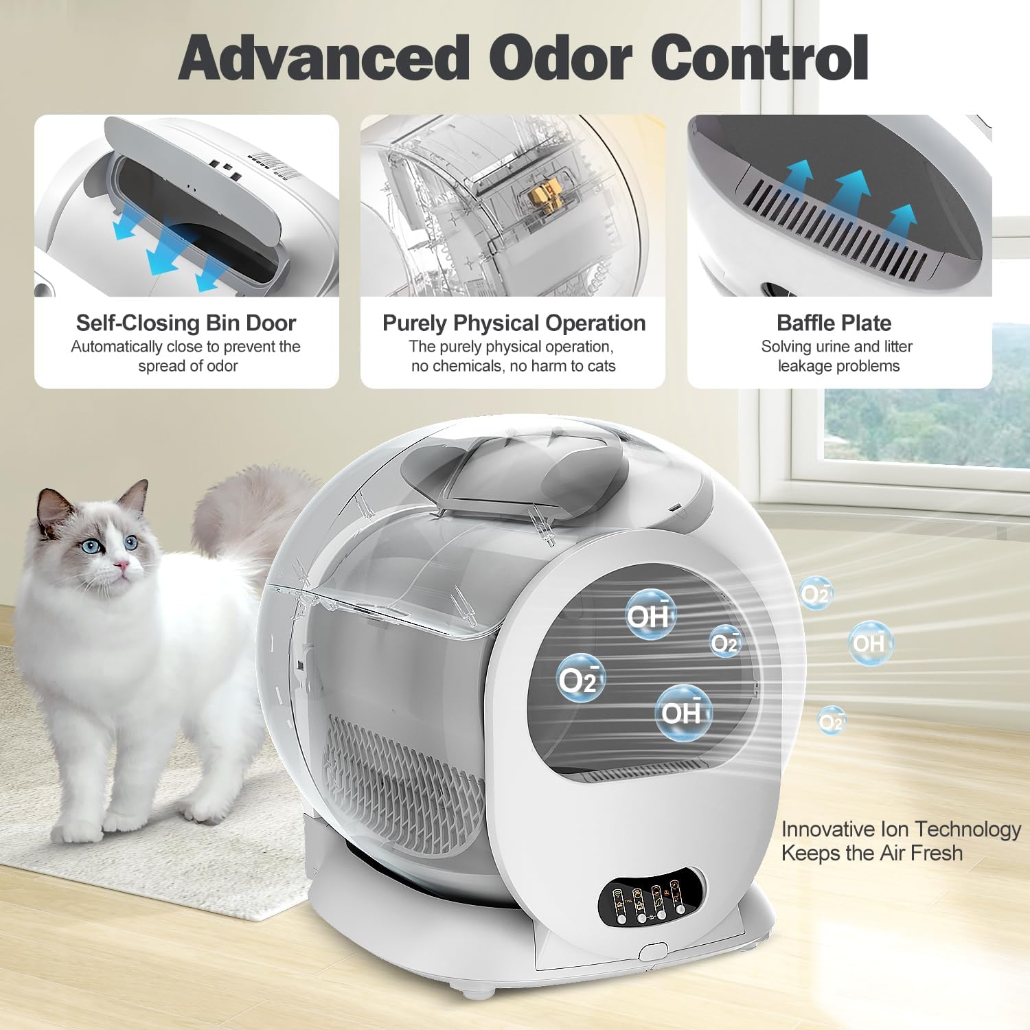 Self Cleaning Cat Litter Box, Scoop Free Automatic Cat Litter Box Extra Large Litter Box for Multiple Cats, Odor Removal Anti Pinch Kitty Litter Box, APP Control