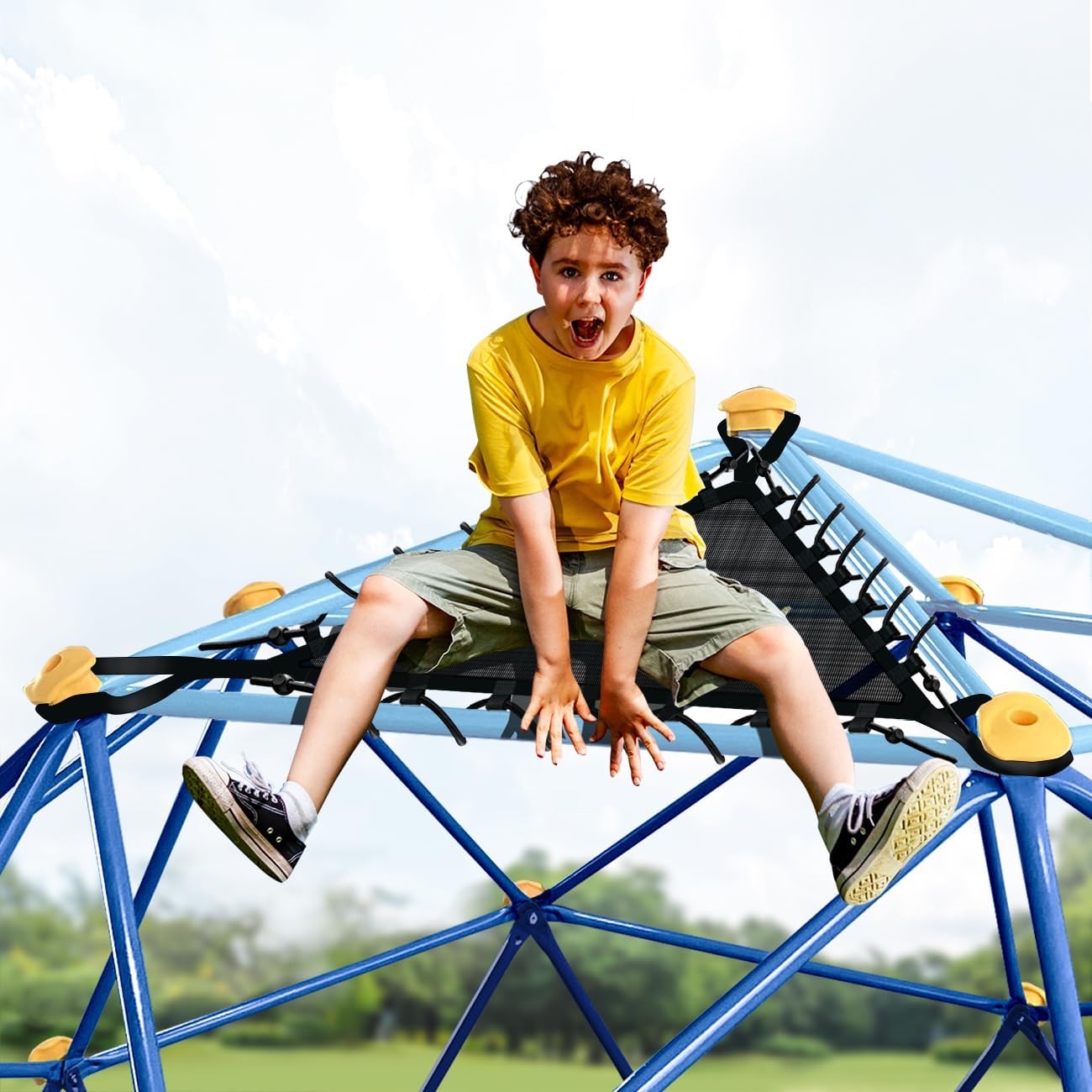 10ft Climbing Dome with Net Chair, Geometric Dome Climber Play Center with Rust & Uv Resistant, Supporting 1000lbs, Kids Jungle Gym Playground Indoor/Outdoor with Much Easier Assembly