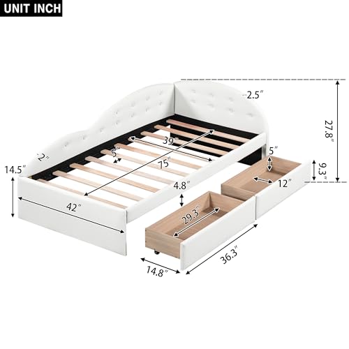 Velvet Upholstered Daybed, Twin Size Modern Sofa Bed Day Bed Frame with Button Tufted and Double Storage Drawers for Bedroom, Living Room, Guestroom, No Box Spring Needed, Gray