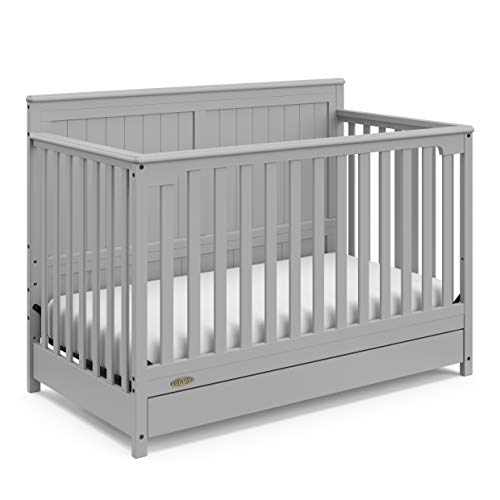 Graco Hadley 5-in-1 Convertible Crib with Drawer (White) – GREENGUARD Gold Certified, Crib with Drawer Combo, Full-Size Nursery Storage Drawer, Converts to Toddler Bed, Daybed