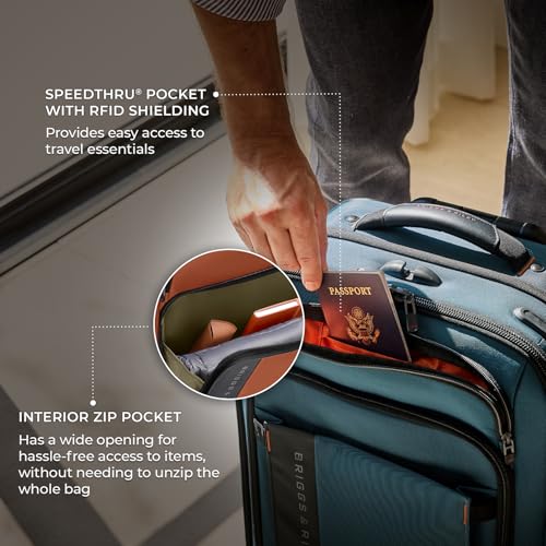 Briggs & Riley Domestic 22" Carry On Expandable Spinner - Luggage for Travel, Suitcases with Wheels, Softside Rolling Bag for Men & Women, Self-Repairing Zipper - ZDX Collection, Black