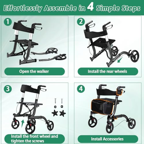 HSA/FSA Eligible Rollator Walker with Seat, Rolling Walkers for Seniors with Cup Holder, Foldable Lightweight Rolling Walker with Seat & Brakes, Folding Adult Walker with Seat & Wheel by OOSOFITT