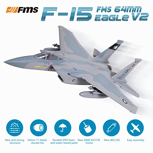 Fms Rc Jets Rc Planes for Adults 64mm F-35 V2 Ducted Fan EDF Sport Jet 4 Channel Remote Control planesPNP (No Radio, Battery, Charger)