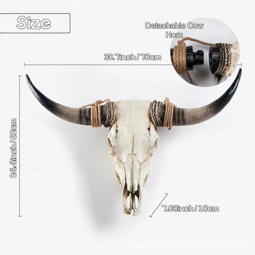 Ysjndasm Long Horns Wall Decor Cow Skull Wall Hanging - Longhorn Skull Faux Taxidermy Head Cow Skull Wall Decor Large Bull Skull Wall Sculpture Farmhouse Decor, 31 x 24 x 7 inch (Black)
