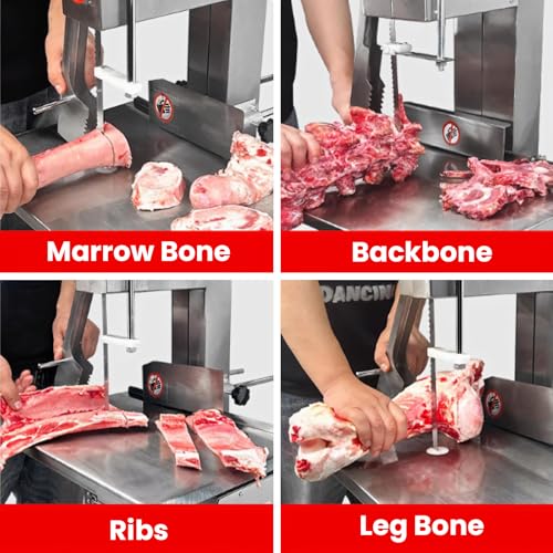 Meat Cutting Bandsaw Machine, 1500W Electric Bone Saw for Butchering with 19" x 14" Stainless Steel Workbench, 8 Saw Blades, 0.04-3.9" Cutting Thickness, Frozen Meat Cutter for Ribs (1500W)