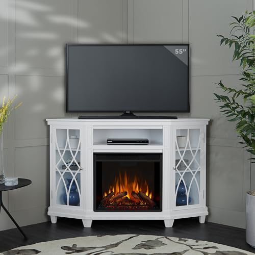 Real Flame Lynette 56" Corner Electric Fireplace TV Stand for TVs up to 55 inches, Entertainment Center with Electric Fireplace, Living Room TV Stand with Fireplace.