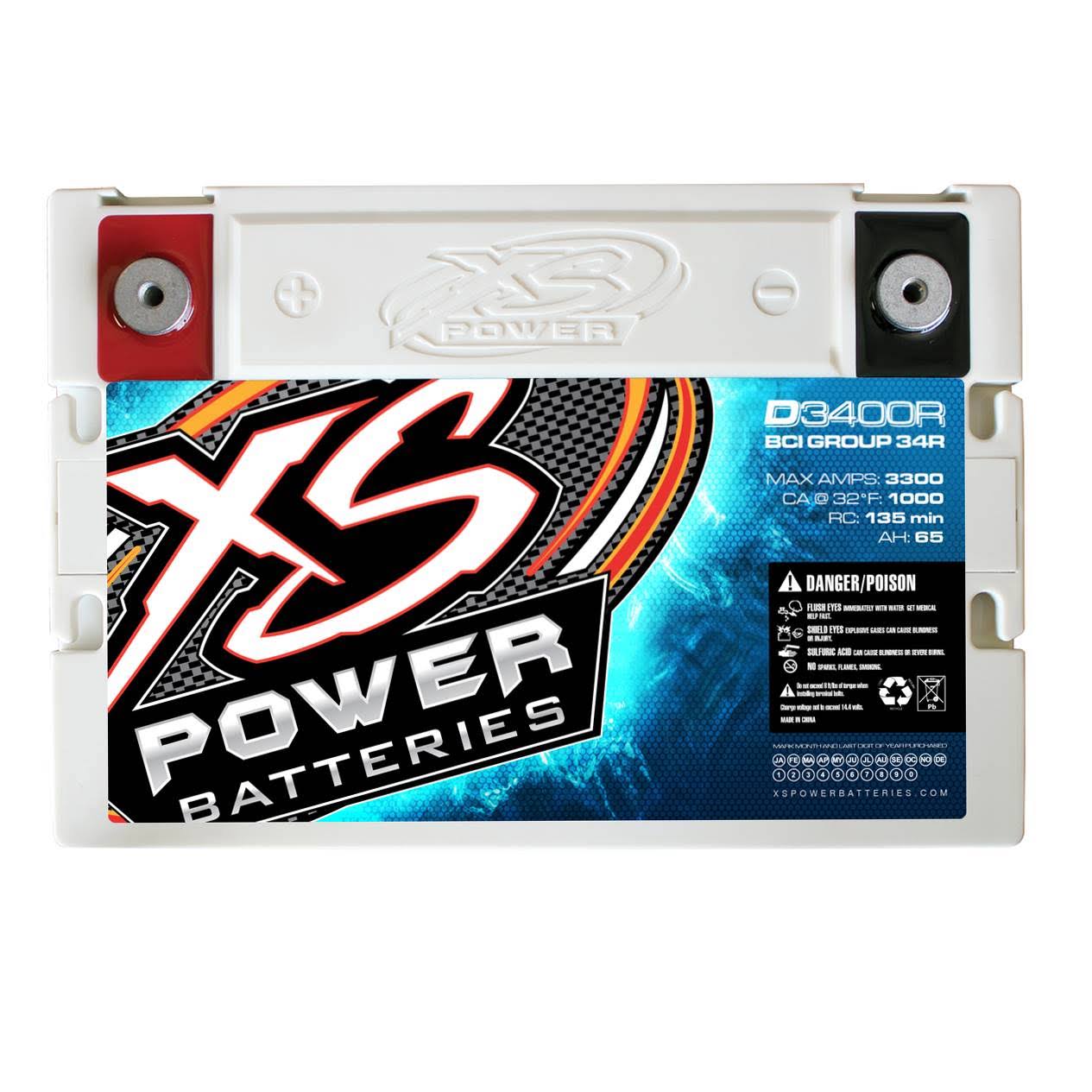 XS Power 12V BCI Group 34R AGM Reverse Polarity Car Battery D3400R