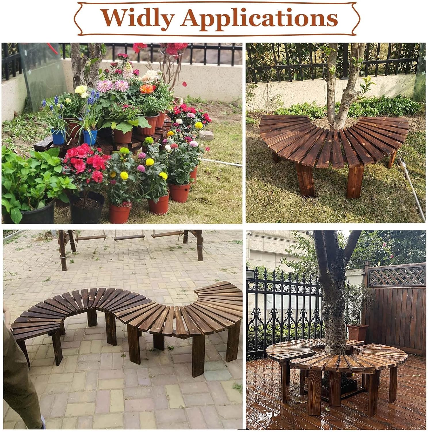 Outdoor Half Round Bench, Solid Wood Curved Benches, Semi Circle Wrap Around Tree Seating, Garden/Patio/Park/Lawn Natural Furniture Seat