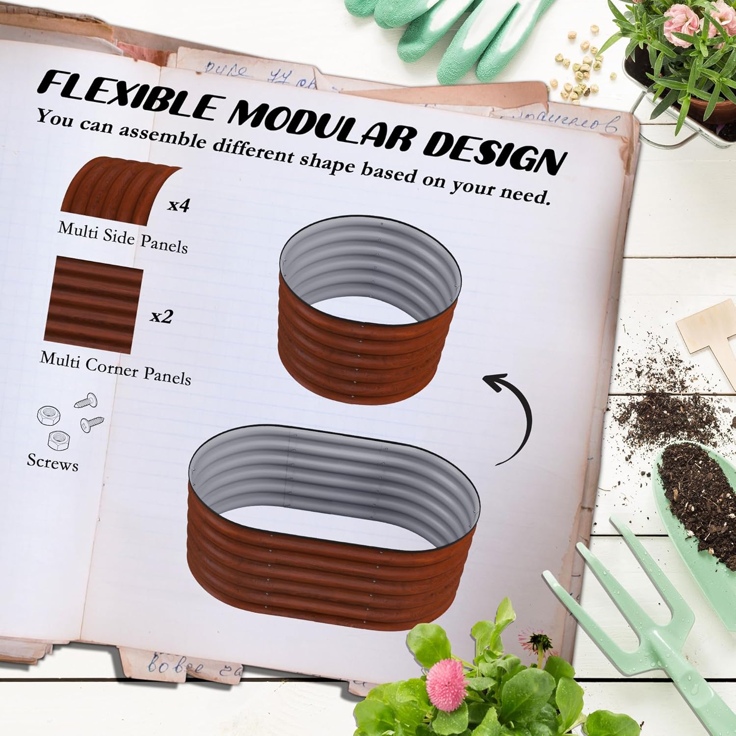 Raised Garden Bed, Galvanized Oval Metal Planter Elevated Garden Box for Gardening, Brown 41.25" L x 23.5" W x 16.5" H