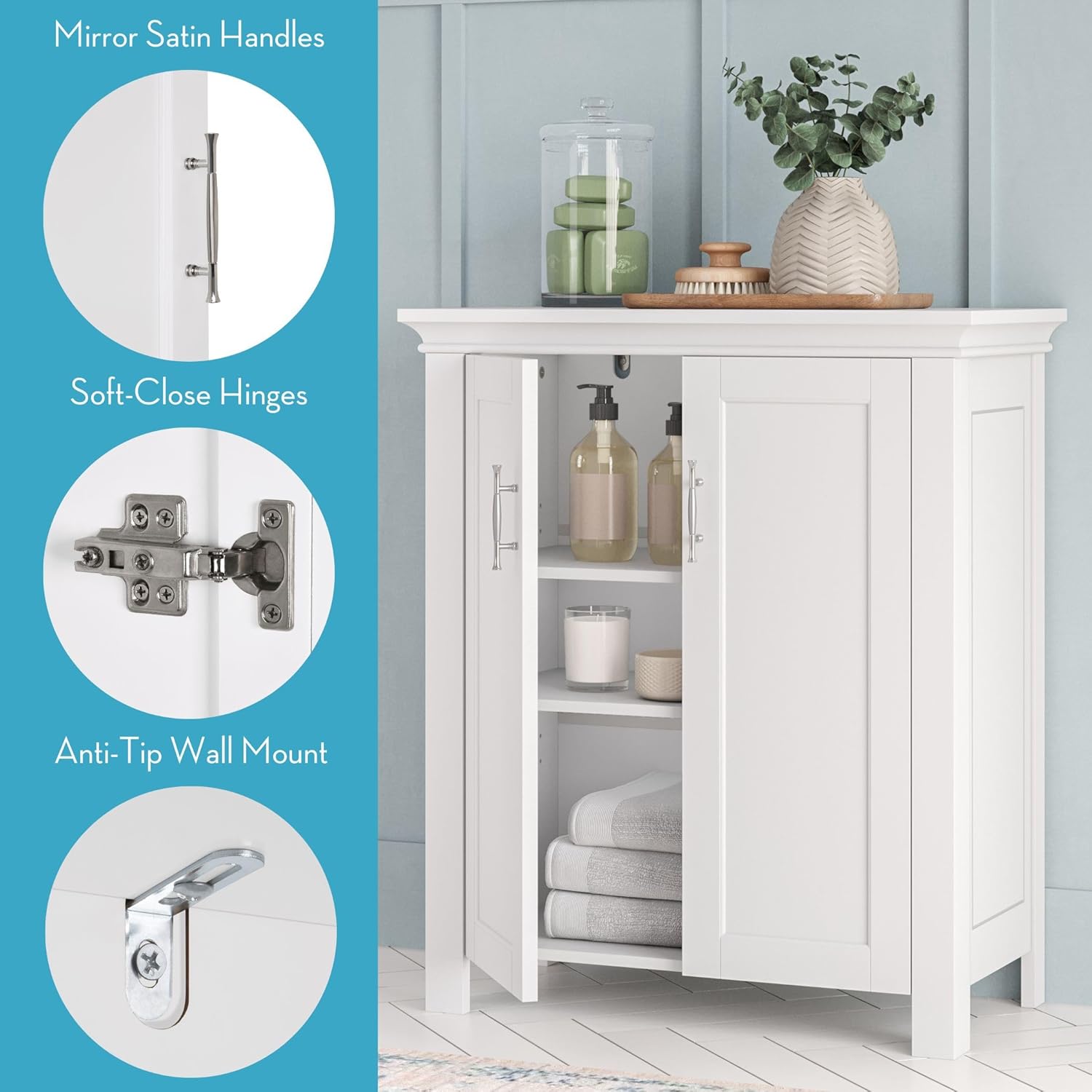 RiverRidge Home Somerset Two-Door Floor White bathroom storage cabinet, one-size