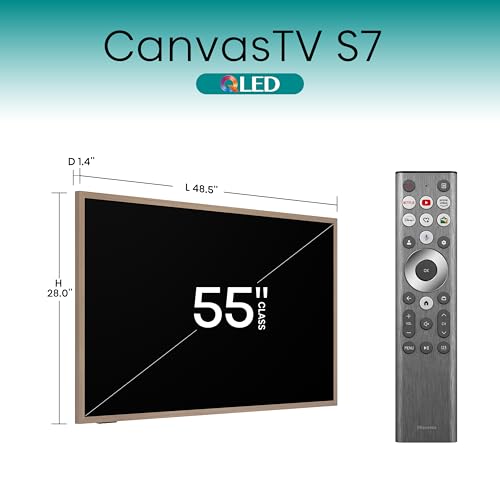 Hisense 65-Inch Class QLED 4K S7N CanvasTV? Series Dolby Vision HDR Google Smart TV (65S7N, 2024 Model) - Art Mode, Anti-Glare Panel, Hi-Matte Display, Frame & UltraSlim Wall Mount Included, 144Hz