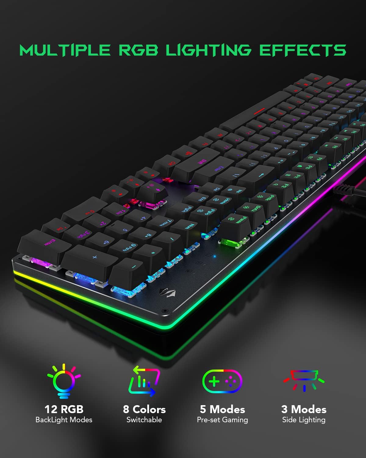 Black Shark RGB Mechanical Gaming Keyboard LED Backlit Wired Keyboard with Blue Switches, Programmable Macro, Anti-Ghosting 104 Keys for Desktop PC, Sixgill K2