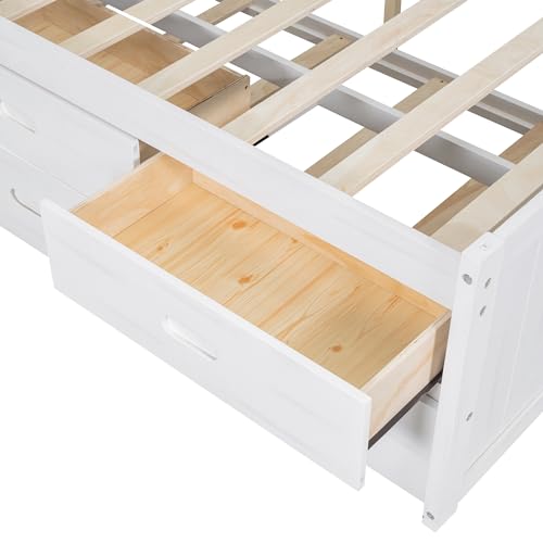 Full Size Platform Bed Bookcase Captain Bed with 6 Drawers and Bed End Storage Case, Wood Captain Platform Bed Frame with Storage Headboard, Sturdy Slat Support (Grey-4)