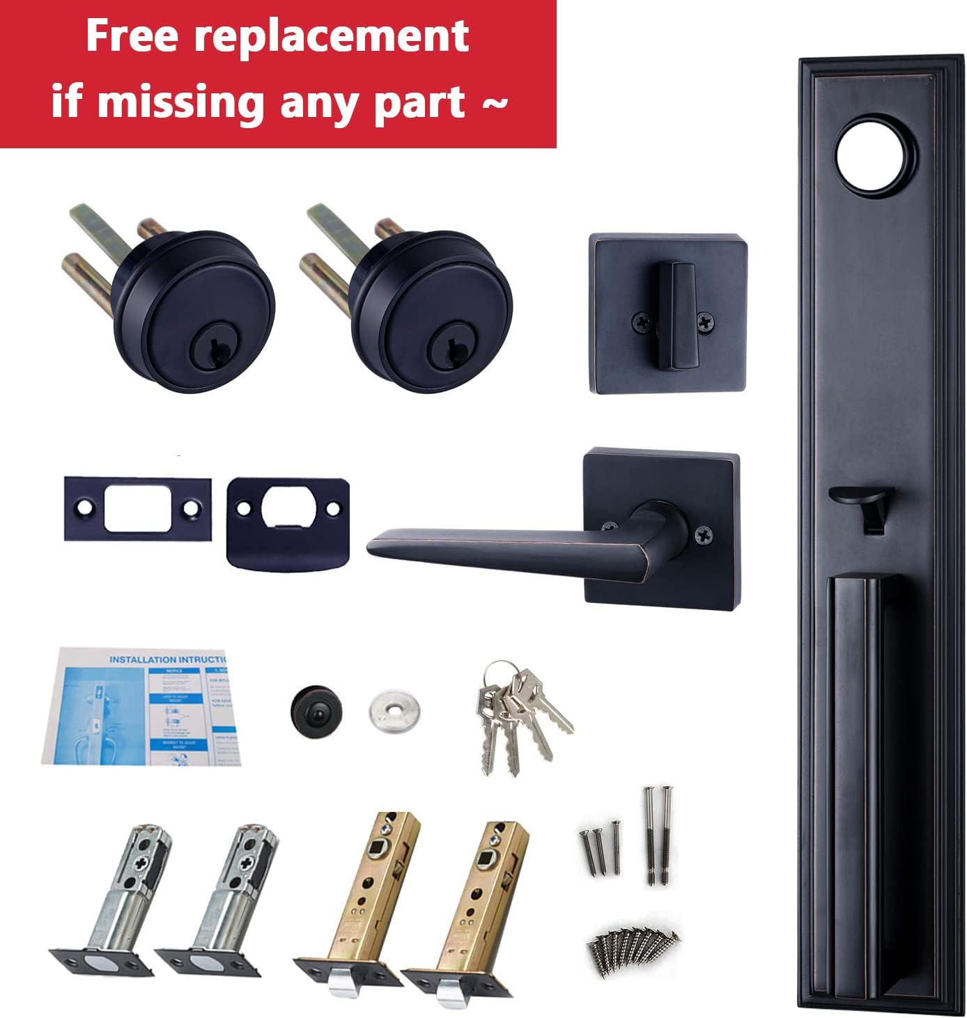 Double Door Handlset for Front Door in Aged Bronze Finish (Keyed Entry Handle and Dummy Hanlset Set)