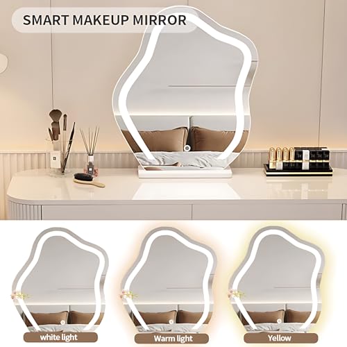 Fashionable Vanity Table with Drawers - Vanity Table Set | LED Smart Makeup Mirror Included | Modern Bedroom Vanity | Solid Wood Material | New Makeup Experience (Round Mirror, 40")
