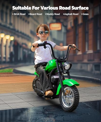 ELEMARA Electric Dirt Bike, 15 mph & 150lb Max, 24V Ride on Toy for Big Kids w/LED Lights & Power Display, Chain-Driven Motor, Twist-Grip Throttle, Shock Springs, Handbrake, 12" Air-Filled Tires-Black