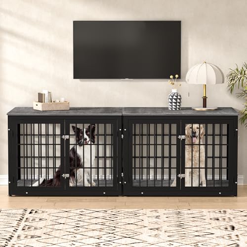 48 Inch Heavy Duty Dog Crate Furniture for Large Dogs, Decorative Pet House End Table, Extra Large Wooden Cage Kennel Furniture Indoor, Natural and White