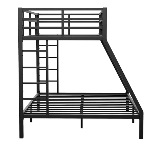 Full XL Over Queen Metal Bunk Bed, Heavy Duty Metal Bunk Beds Frame with 2 Ladder for Kids Adults, No Box Spring Needed/Space-Saving/Noise-Free, Black (Full XL Over Queen)
