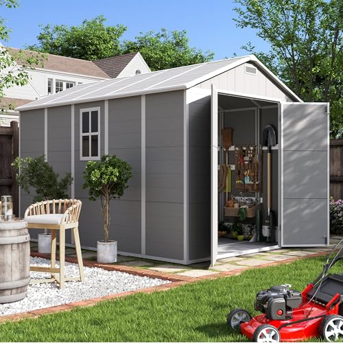 UDPATIO Outdoor Resin Storage Shed 6x4.5 FT, Plastic Garden Shed for Bike, Garbage Can, Tool, Outside Sheds with Lockable Door for Backyard, Patio, Lawn, Grey & White