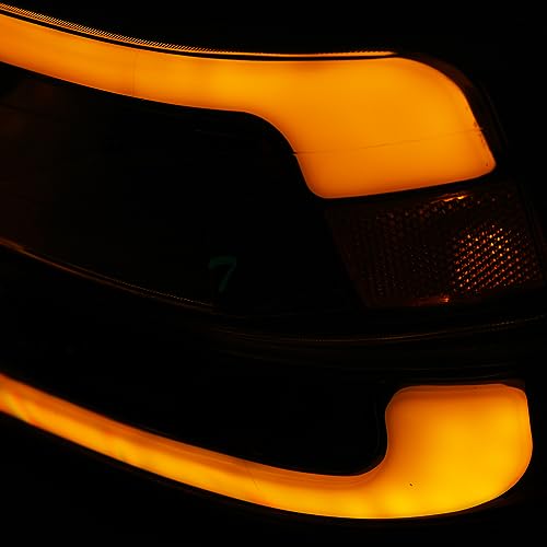 Switchback Sequential LED Strip Tube Bar Chrome Housing Crystal Headlights With Signal Bumper Lamps Amber Reflector 4-Pieces nb Compatible With 99-02 Chevy Silverado / 00-06 Suburban Tahoe