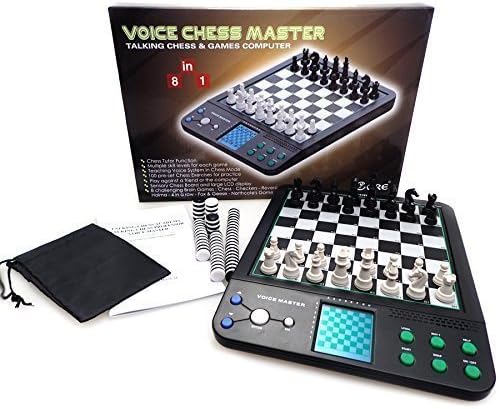 iCore Electronic Talking Chess Computer Set, Magnetic Travel Voice Chess Academy Boards Sets, Checkers Set Chessboard, Portable Board Games, Computer Chess Practice Tactics for Kids Adults