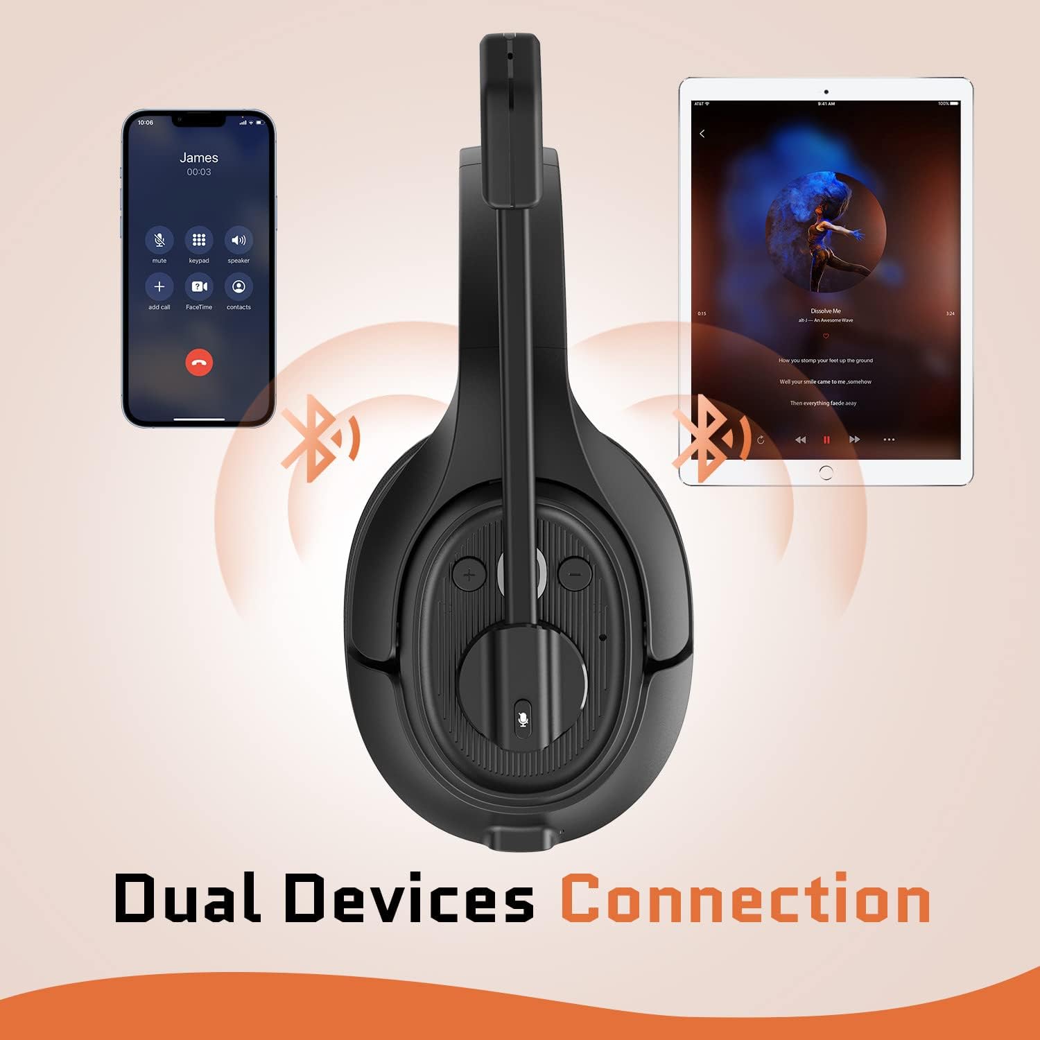 EKSA Noise Canceling Trucker Bluetooth Headset with Microphone Wireless Over Ear Headphones, 99ft Long Wireless Range, Up to 30 Hours of Talk Time, All-Day Comfort Trucker Headset with Mute Button Pack of 2