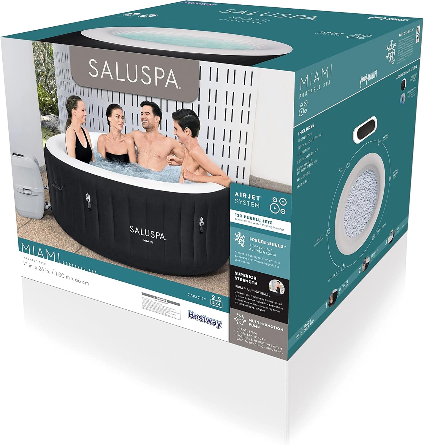Bestway SaluSpa Miami Inflatable Hot Tub, 4-Person AirJet Spa