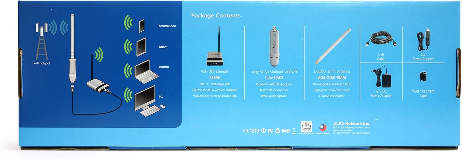 ALFA Network WiFi CampPro 3, Dual-Band WiFi 5 (2.4 or 5 GHz) WiFi/Internet Range Extender kit for Caravan, Motorhome, RV, Boat, Yacht