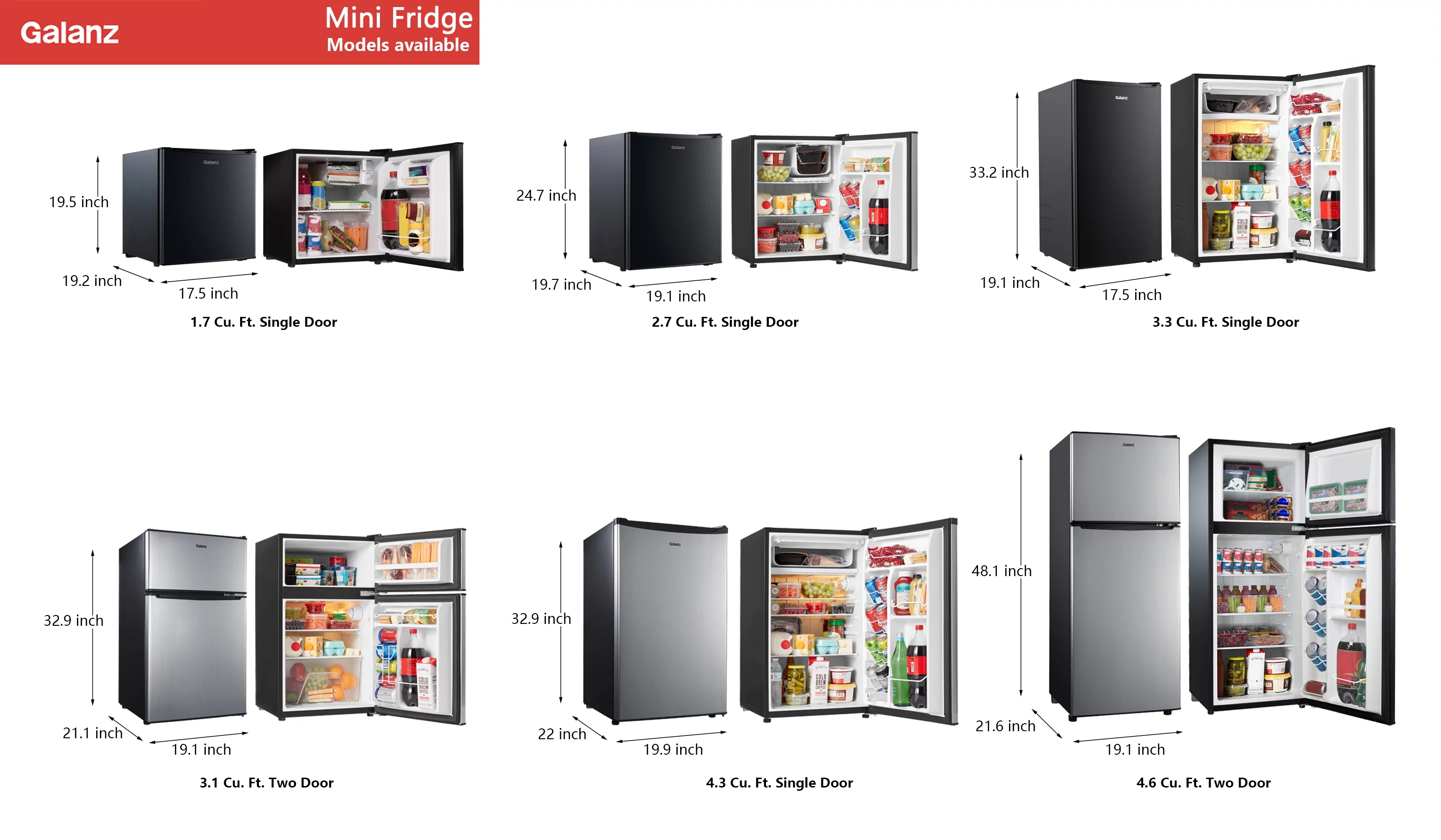Galanz 3.1 Cu ft Two Door Mini Fridge with Freezer, Stainless, Estar, New