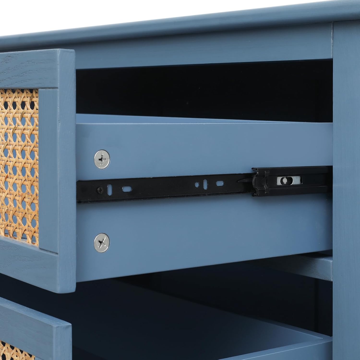 3 Drawer Cabinet Storage Cabinet Coffee Bar Cabinet Accent Cabinet Sideboard Kitchen Cabinet,Natural Rattan,American Furniture,Suitable for Bedroom, Living Room, Study (blue)