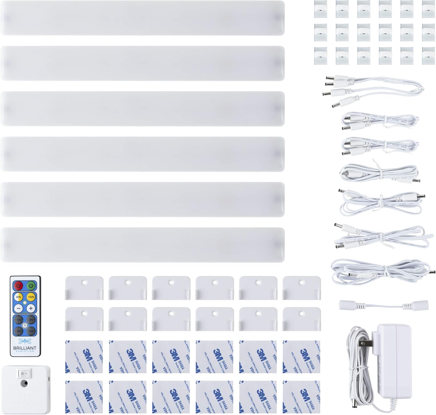 Brilliant Evolution Wired LED Under Cabinet Light Kit with Remote Control (3 Bars), LED Bar Light, Kitchen Under Cabinet Lighting, Stick On Lights, 3000K Warm White Glow Pack of 2