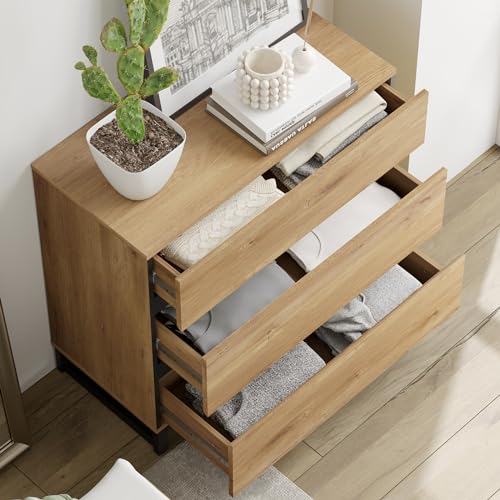 WAMPAT Modern Buffet Sideboards, Sideboard Buffet Cabinet with 3 Drawers and Metal Base, Coffee Bar Storage Cabinet for Kitchen, Buffet Cabinet for Living Room,Brown