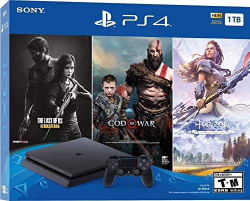 Flagship Play Station 4 1TB HDD Only on Playstation PS4 Console Slim Bundle with Three Games: The Last of Us, God of War, Horizon Zero Dawn 1TB HDD Dualshock 4 Wireless Controller -Jet Black