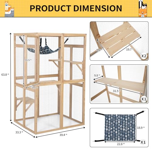 Catio Outdoor Cat Enclosure, Wooden Catio with Window Access for Patio, Indooe Kitty House (Black)